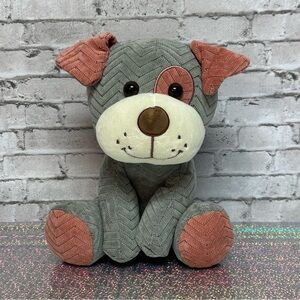 HUGFUN Gray Pink Chevron Spotted Eye Dog Puppy Stuffed Animal Plush 9 in.
